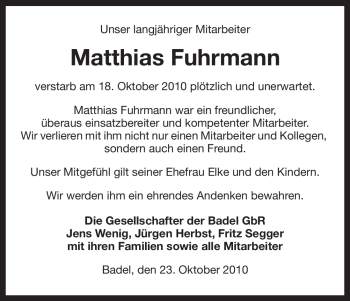 Traueranzeige von Matthias Fuhrmann von ALLGEMEINE ZEITUNG UELZEN