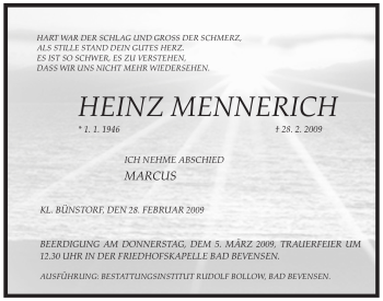 Traueranzeige von Heinz Mennerich von ALLGEMEINE ZEITUNG UELZEN