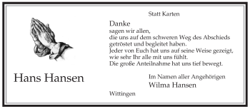 Traueranzeige von Hans Hansen von ALLGEMEINE ZEITUNG UELZEN