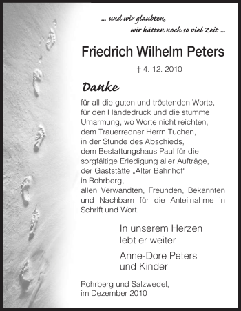 Traueranzeige von Friedrich Wilhelm Peters von ALLGEMEINE ZEITUNG UELZEN