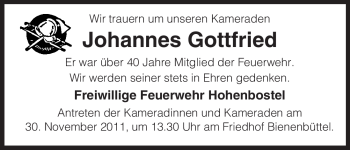 Traueranzeige von Johannes Gottfried von ALLGEMEINE ZEITUNG UELZEN