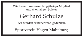 Traueranzeige von Gerhard Schulze von ALLGEMEINE ZEITUNG UELZEN