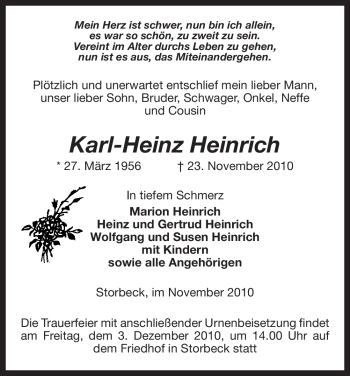 Traueranzeige von Karl-Heinz Heinrich von ALLGEMEINE ZEITUNG UELZEN