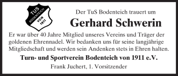 Traueranzeige von Gerhard Schwerin von ALLGEMEINE ZEITUNG UELZEN