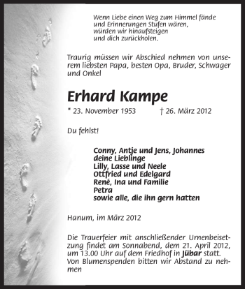 Traueranzeige von Erhard Kampe von ALLGEMEINE ZEITUNG UELZEN