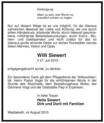 Traueranzeige von Willi Siewert von ALLGEMEINE ZEITUNG UELZEN