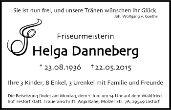 Traueranzeige von Helga Danneberg von Uelzen