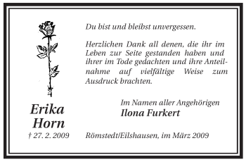 Traueranzeige von Erika Horn von ALLGEMEINE ZEITUNG UELZEN