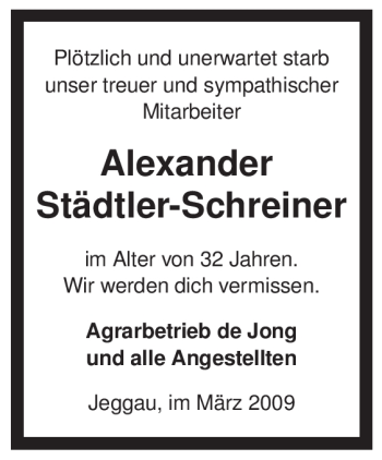 Traueranzeige von Alexander Städtler-Schreiner von ALLGEMEINE ZEITUNG UELZEN