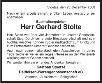 Traueranzeige von Gerhard Stolte von ALLGEMEINE ZEITUNG UELZEN