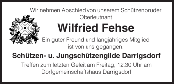 Traueranzeige von Wilfried Fehse von ALLGEMEINE ZEITUNG UELZEN