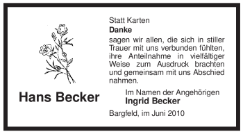 Traueranzeige von Hans Becker von ALLGEMEINE ZEITUNG UELZEN