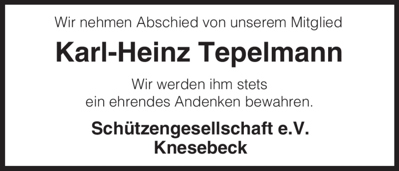  Traueranzeige für Karl-Heinz Tepelmann vom 09.12.2011 aus ALLGEMEINE ZEITUNG UELZEN