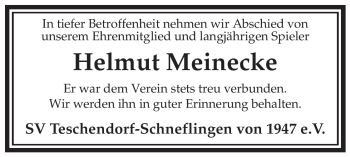 Traueranzeige von Helmut Meinecke von ALLGEMEINE ZEITUNG UELZEN