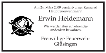 Traueranzeige von Erwin Heidemann von ALLGEMEINE ZEITUNG UELZEN