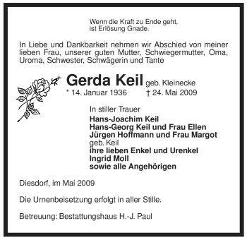 Traueranzeige von Gerda Keil von ALLGEMEINE ZEITUNG UELZEN