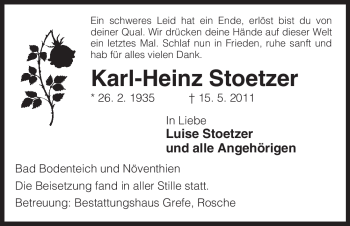 Traueranzeige von Karl-Heinz Stoetzer von ALLGEMEINE ZEITUNG UELZEN