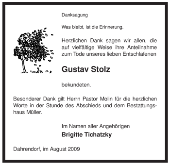 Traueranzeige von Gustav Stolz von ALLGEMEINE ZEITUNG UELZEN