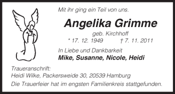 Traueranzeige von Angelika Grimme von ALLGEMEINE ZEITUNG UELZEN