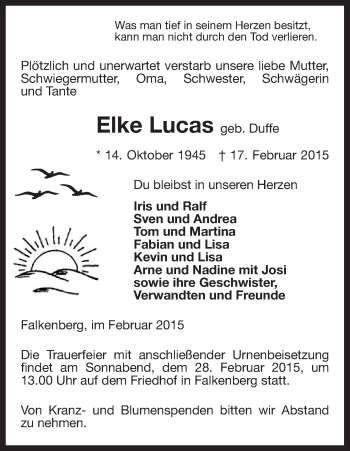 Traueranzeige von Elke Lucas von Uelzen