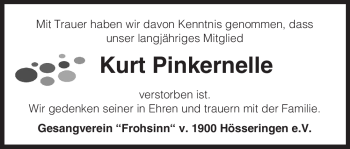 Traueranzeige von Kurt Pinkernelle von ALLGEMEINE ZEITUNG UELZEN