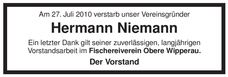  Traueranzeige für Hermann Niemann vom 30.07.2010 aus ALLGEMEINE ZEITUNG UELZEN