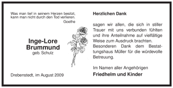 Traueranzeige von Inge-Lore Brummund von ALLGEMEINE ZEITUNG UELZEN