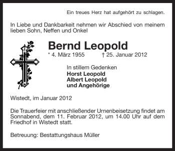 Traueranzeige von Bernd Leopold von ALLGEMEINE ZEITUNG UELZEN