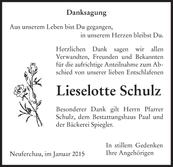 Traueranzeige von Lieselotte Schulz von Uelzen