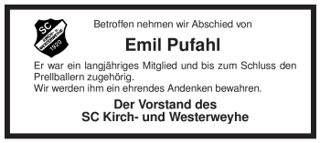 Traueranzeige von Emil Pufahl von ALLGEMEINE ZEITUNG UELZEN