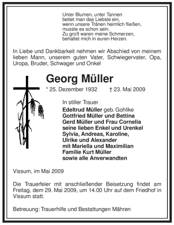 Traueranzeige von Georg Müller von ALLGEMEINE ZEITUNG UELZEN