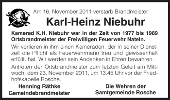 Traueranzeige von Karl-Heinz Niebuhr von ALLGEMEINE ZEITUNG UELZEN