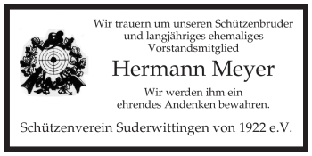 Traueranzeige von Hermann Meyer von ALLGEMEINE ZEITUNG UELZEN