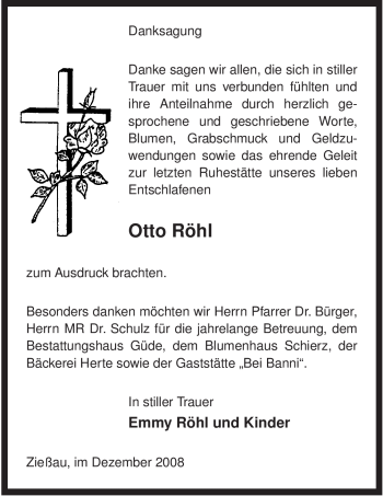 Traueranzeige von Otto Röhl von ALLGEMEINE ZEITUNG UELZEN