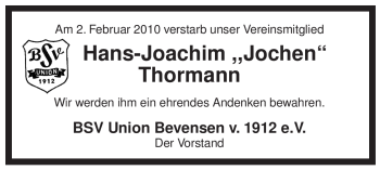 Traueranzeige von Hans-Joachim Thormann von ALLGEMEINE ZEITUNG UELZEN