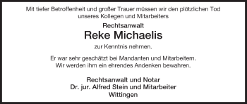 Traueranzeige von Reke Michaelis von Uelzen