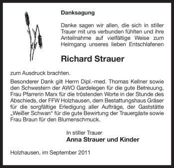 Traueranzeige von Richard Strauer von ALLGEMEINE ZEITUNG UELZEN