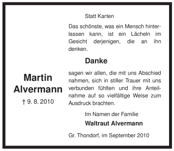 Traueranzeige von Martin Alvermann von ALLGEMEINE ZEITUNG UELZEN