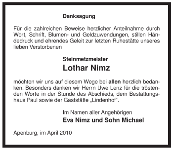Traueranzeige von Lothar Nimz von ALLGEMEINE ZEITUNG UELZEN