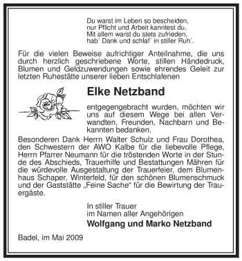 Traueranzeige von Elke Netzband von ALLGEMEINE ZEITUNG UELZEN