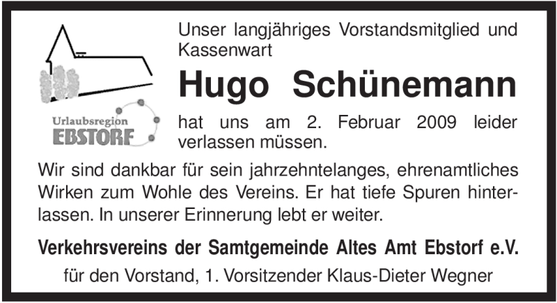  Traueranzeige für Hugo Schünemann vom 07.02.2009 aus ALLGEMEINE ZEITUNG UELZEN