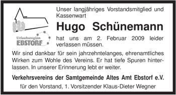Traueranzeige von Hugo Schünemann von ALLGEMEINE ZEITUNG UELZEN