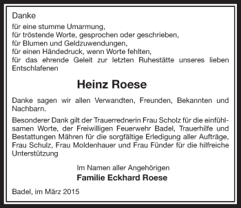 Traueranzeige von Heinz Roese von Uelzen