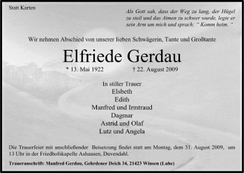 Traueranzeige von Elfriede Gerdau von ALLGEMEINE ZEITUNG UELZEN