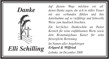 Traueranzeige von Elli Schilling von ALLGEMEINE ZEITUNG UELZEN