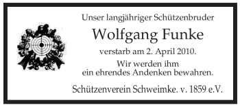 Traueranzeige von Wolfgang Funke von ALLGEMEINE ZEITUNG UELZEN