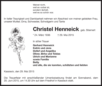 Traueranzeige von Christel Henneick von Uelzen