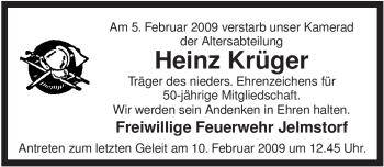 Traueranzeige von Heinz Krüger von ALLGEMEINE ZEITUNG UELZEN