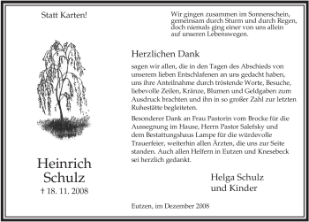 Traueranzeige von Heinrich Schulz von ALLGEMEINE ZEITUNG UELZEN