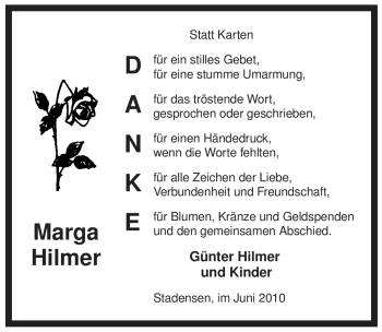 Traueranzeige von Marga Hilmer von ALLGEMEINE ZEITUNG UELZEN